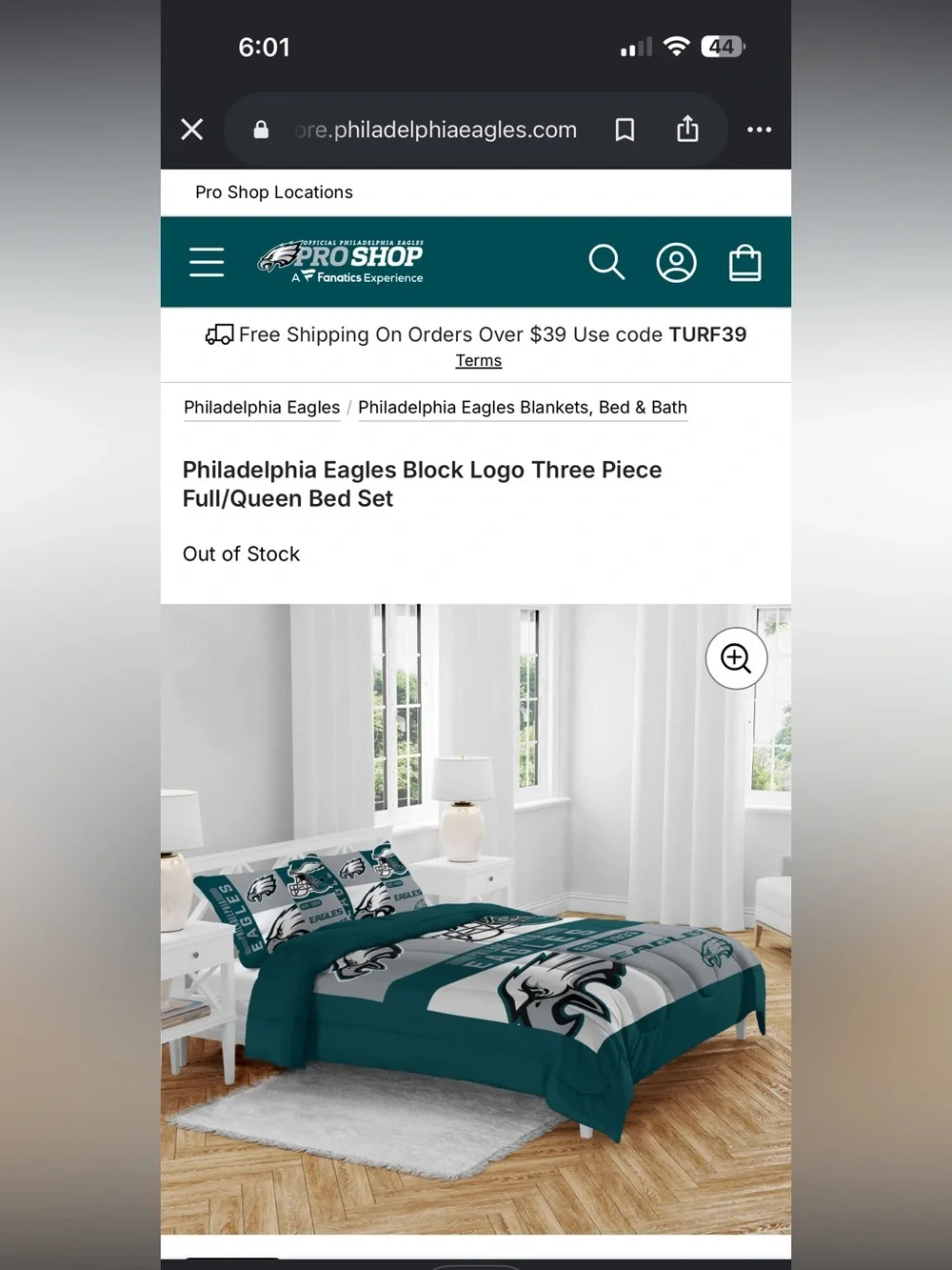 Philadelphia Eagles Teal and White Comforter Set - Team Bedding - Queen Size